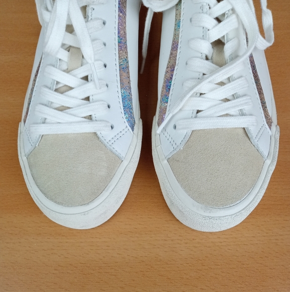 NWT Madewell Sidewalk Low-Top Suede Toe Sneakers in Irridescent Leather - Picture 4 of 15